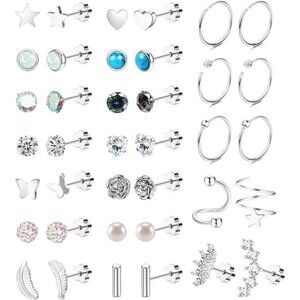 21 Pairs Surgical Steel Flat Back Earrings Set for Women Men
